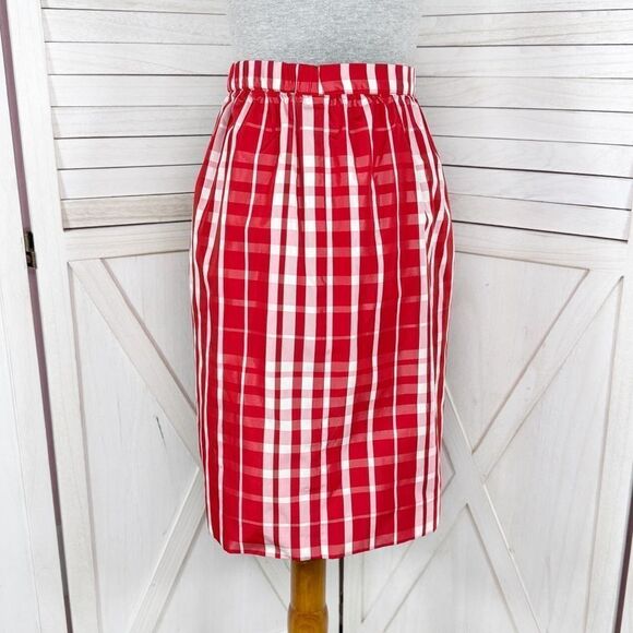 Vineyard Vines Girls Gingham Check Silk Blend Taffeta Skirt Red White XL - Picture 2 of 13